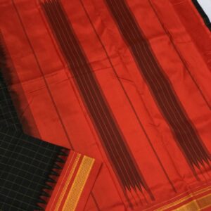 Kalasrishti Black Red Checks Shivshahi Ilkal Pure Silk Saree