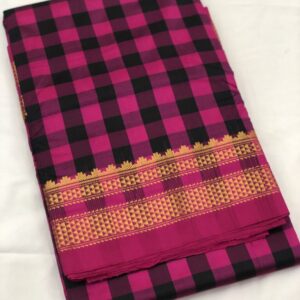 Kalasrishti Pink Black Checks Ilkal Pure Silk Saree