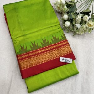 Kalasrishti Parrot Red Temple Ilkal Pure Silk Saree