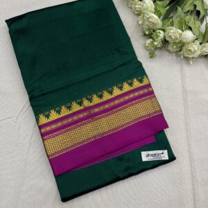 Kalasrishti Green Hot Pink Zari Temple Border Ilkal Pure Silk Saree