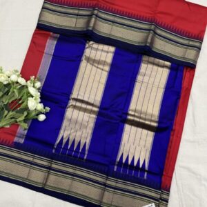 Kalasrishti Red Blue Ilkal Pure Silk Saree