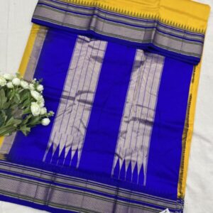 Kalasrishti Yellow Mustard Blue Ilkal Pure Silk Saree