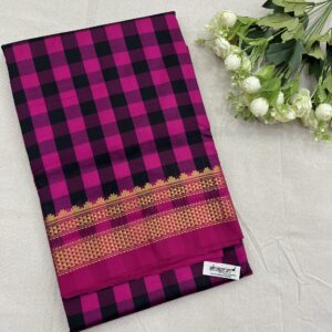 Kalasrishti Pink Black Checks Ilkal Pure Silk Saree