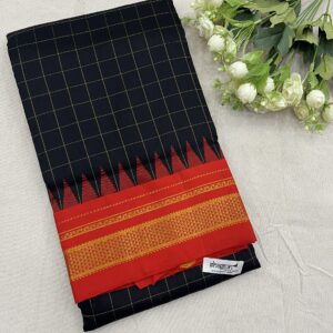 Kalasrishti Black Red Checks Shivshahi Ilkal Pure Silk Saree