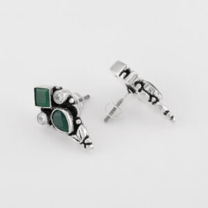 GRT Fancy Emerald Stone Silver Earrings