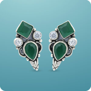 GRT Fancy Emerald Stone Silver Earrings